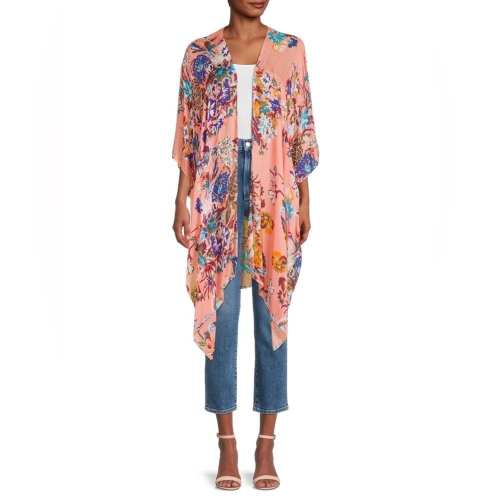 Saachi Multicolor Floral Kimono Open Lightweight Cardigan Wrap Scarf One Size